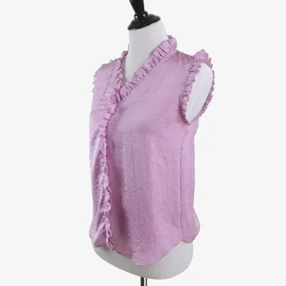 Ann Taylor Size XS Ruffle Front Shell Blouse Sleeveless V Neck Pink - Picture 1 of 10
